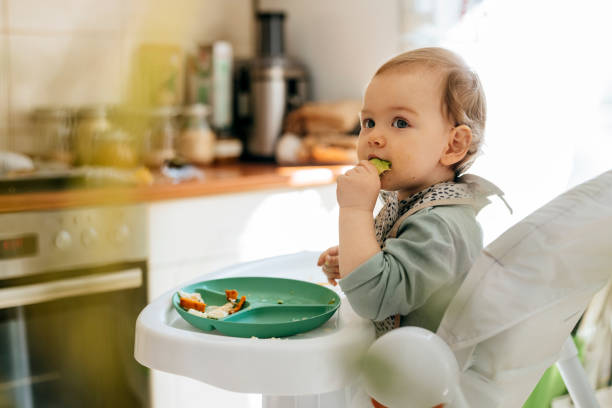 A toddler eating